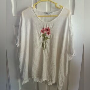 Liz and Jane White Linen Embroidered Top 1X